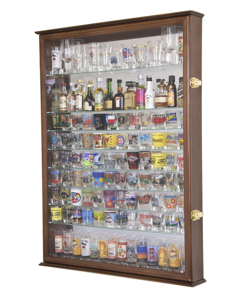 XL Mirror Backed and 11 Glass Shelves Shot Glasses Display Case Cabinet - sfDisplay.com