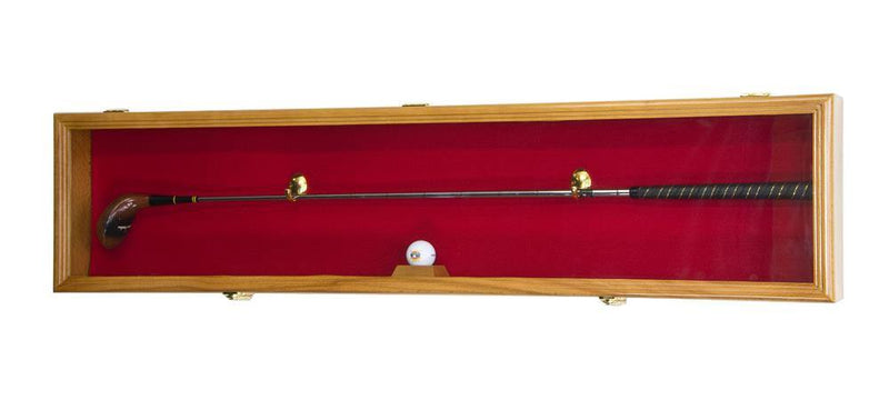 1-2 Golf Clubs Display Case Cabinet Shadowbox - Oak Red Background  - sfDisplay.com