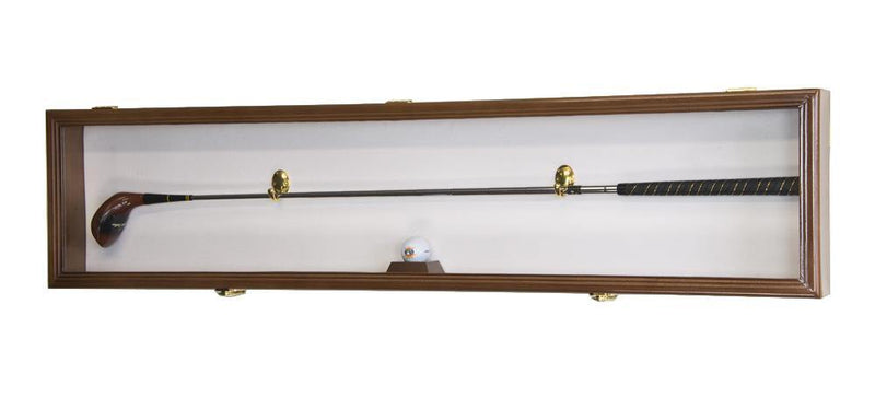 1-2 Golf Clubs Display Case Cabinet Shadowbox - Walnut White Background - sfDisplay.com