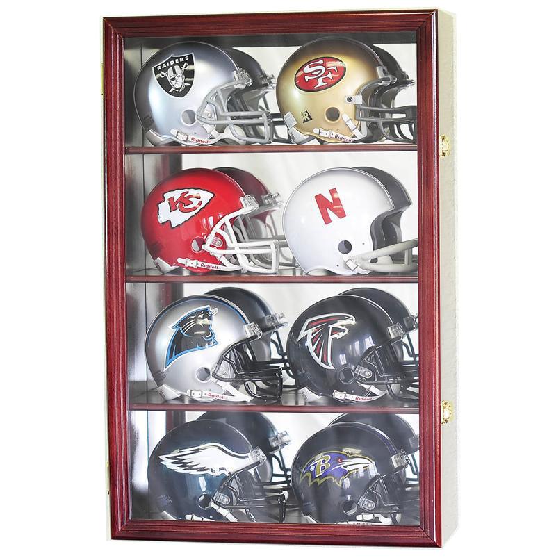 8 Mini Helmet Display Case Cabinet (Mirror Back) - sfDisplay.com