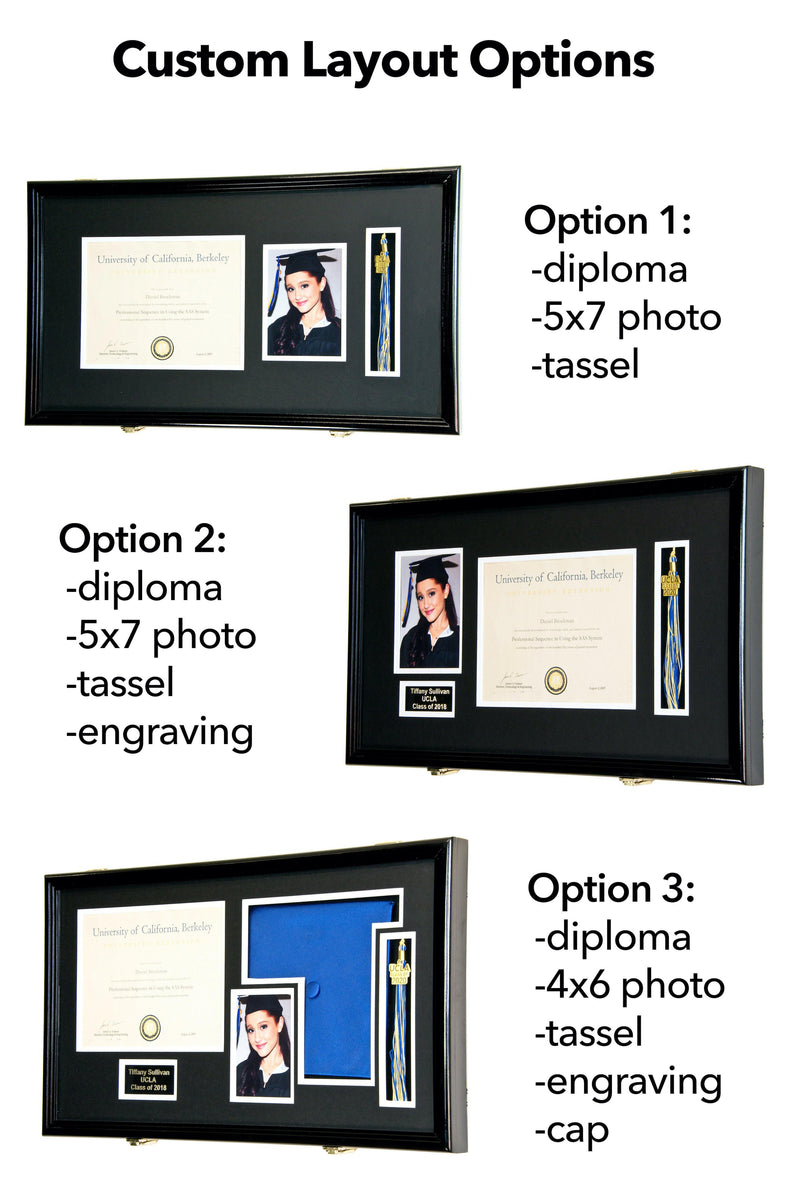 Large Diploma, Graduation Tassel, and Cap Display Cabinet (w/ Custom Matting Colors) - sfDisplay.com