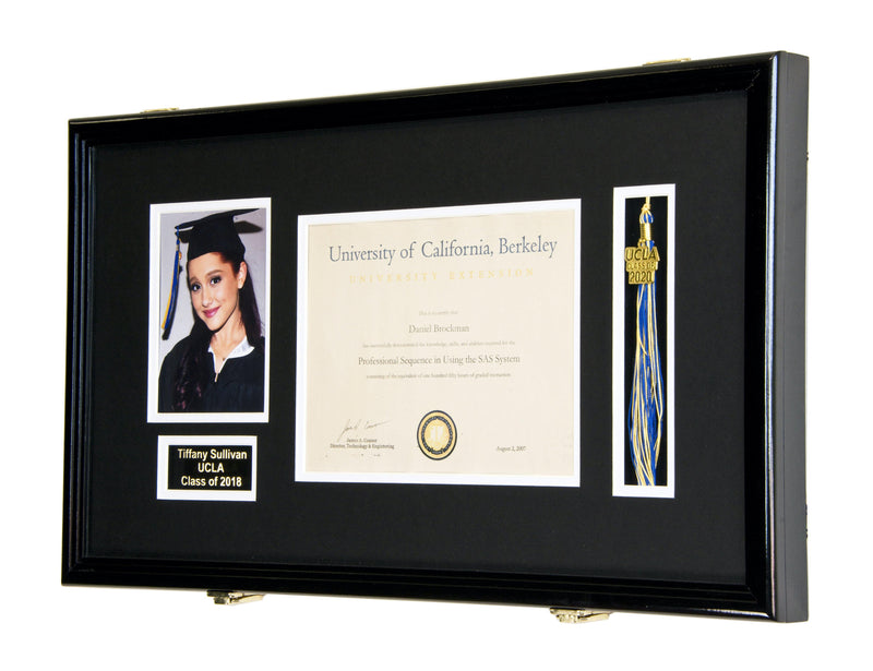 Large Diploma, Graduation Tassel, and Cap Display Cabinet (w/ Custom Matting Colors) - sfDisplay.com