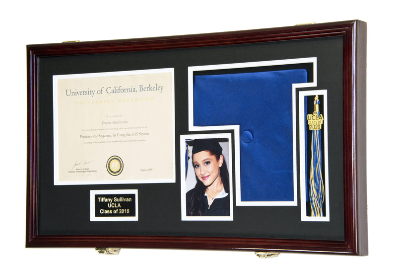 Large Diploma, Graduation Tassel, and Cap Display Cabinet (w/ Custom Matting Colors) - sfDisplay.com