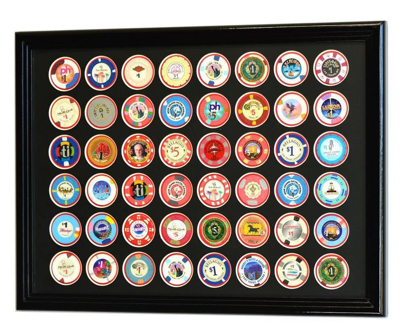 48 Casino Chip / Poker Coin Display Frame  (with Custom Matting Insert) - sfDisplay.com