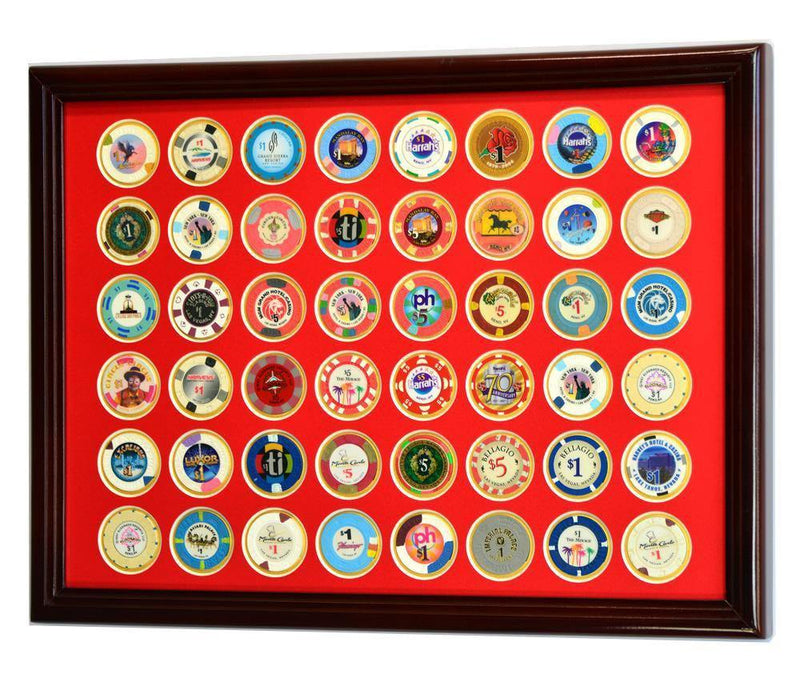 48 Casino Chip / Poker Coin Display Frame  (with Custom Matting Insert) - sfDisplay.com