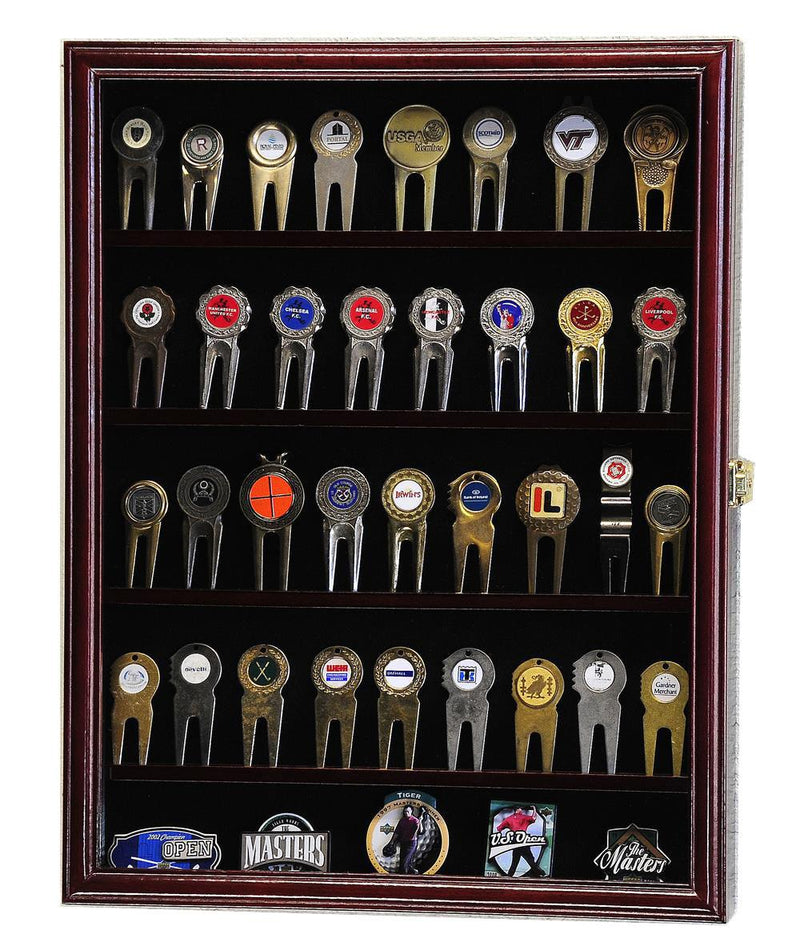 Golf Divot Tool Markers Coin Chips Medallion Display Case Cabinet - sfDisplay.com