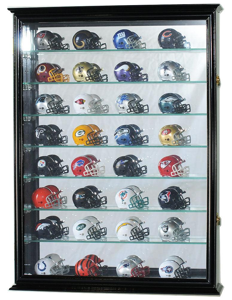 Large Pocket Pro Mini Helmet Display Case Cabinet (Mirrored Back) - sfDisplay.com