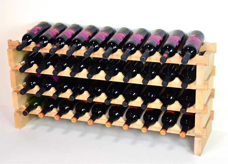 10X Bottles Beech Hardwood Modular Wine Rack Stackable (10 Bottles per Row) - sfDisplay.com